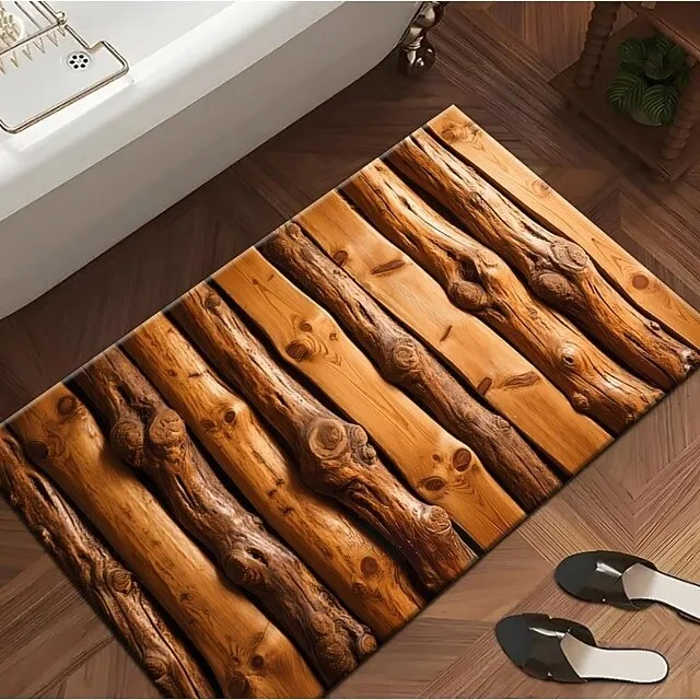 3D Retro Wood Grain Graphic Doormat Colorful Wooden Plank Print Entrance Mat Non-Slip Welcome Rug for Living Room Bathroom