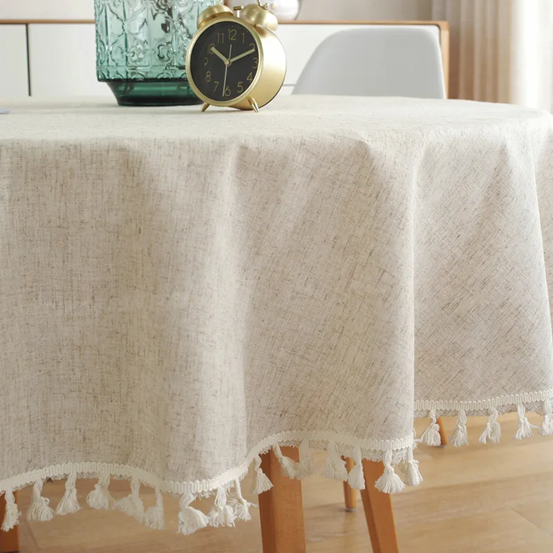 Simplicity Round Table INS Style Cloth Linen Tablecloth Coffee Tea Reception Solid Color Table Decor Tassels Decoration Cloth