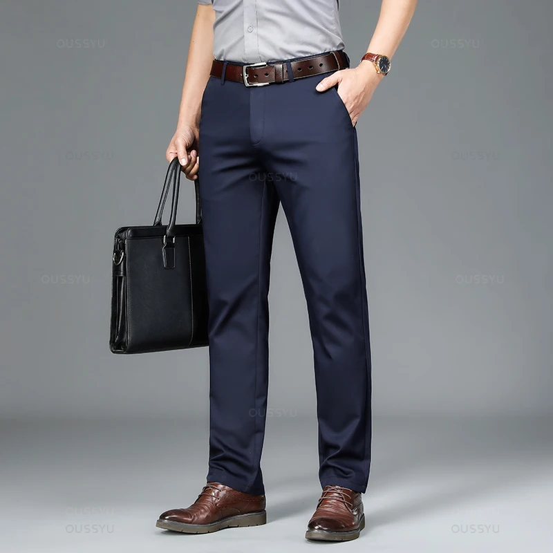 Frühling Sommer gerade Anzug Hosen Männer Baumwolle Business Stretch Königsblau Khaki schwarz dünne Büro formelle Hose männlich Größe 40 42