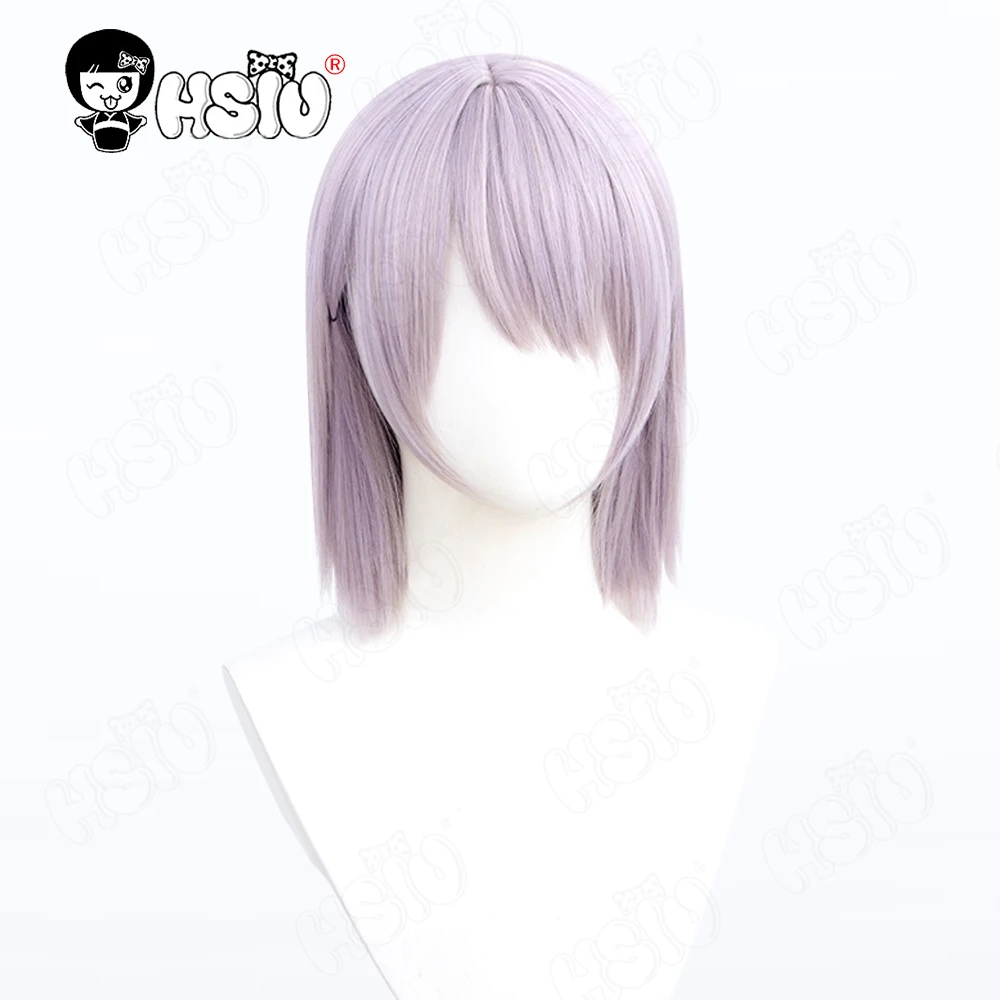 Kiga peruka do cosplay Anime piła łańcuchowa mężczyzna peruka do cosplay HSIU 35cm jasnofioletowe krótkie włosy żaroodporna peruka syntetyczna + czapka z peruką