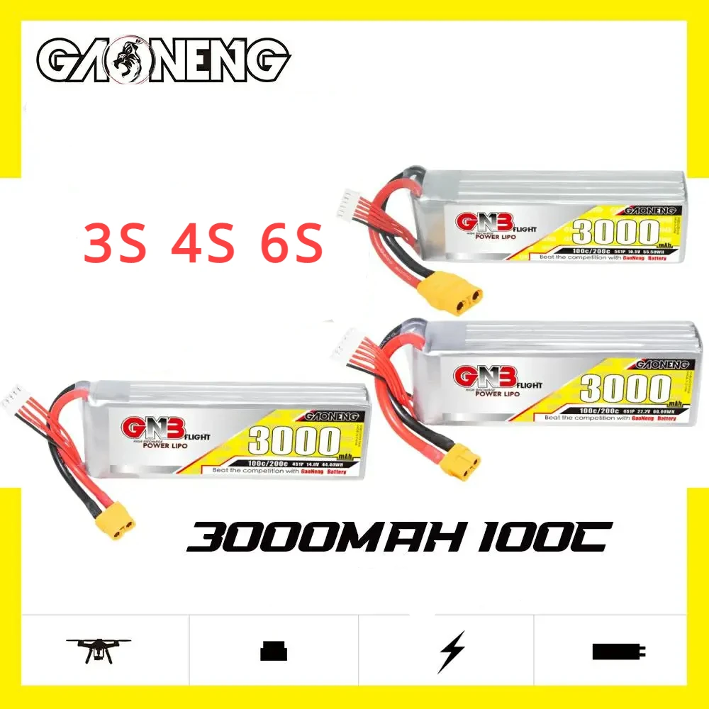 

GAONENG 3000mAh/3300mAh 100C 3S/4S/6S 11.1V/14.8V/22.2V Lipo Battery With XT60 Connector For FPV Drone RC Helicopter Parts