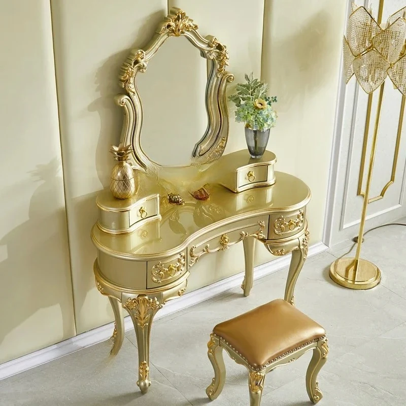 

D06 Американская вилла, роскошный шкаф для хранения в спальне, ретро-золотой и серебряный столик для макияжа, небольшой столик для макияжа