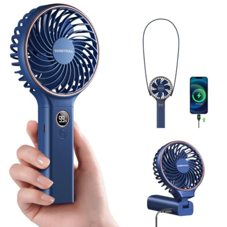

Handheld Portable Fan, 5000mAh Rechargeable Battery, 6 Speed Wind, LED Digital Display, Foldable Electric Personal Mini Travel