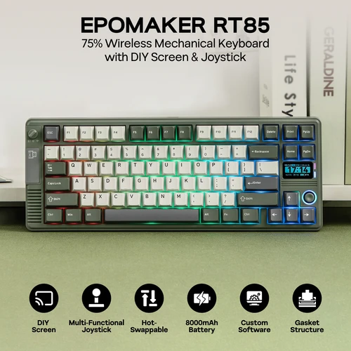 Imagen 2 del producto EPOMAKER RT85 75% ANSI EE. UU. Junta de diseño con cable/BT/2,4 Ghz Teclado mecánico inalámbrico con Joystick y pantalla DIY 1000 HZ Polling
