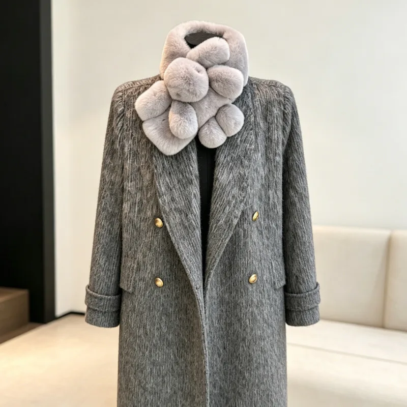 

Real Rex Rabbit Fur Scarf Winter Double-sided Thickened Fur Scarf Warm Fur Neck Warmer Girls Fashion Thick Natural Fur Scarves