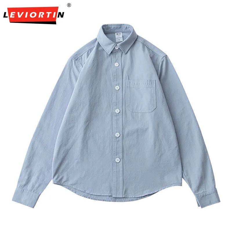 Men's autumn fashion urban commuting, high-end British style casual, simple, solid color lapel design, long sleeved shirt