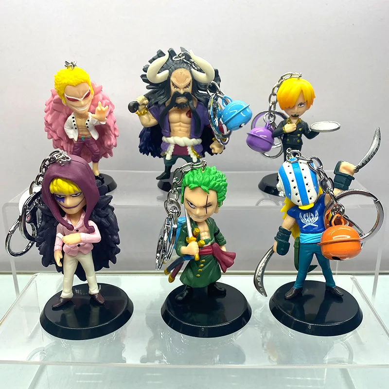 6Pcs One Piece Anime Action Figure Roronoa Zoro Sanji Doflamingo Kaidou Killer Kawaii Doll PVC Collection Model Toys Gift Keych