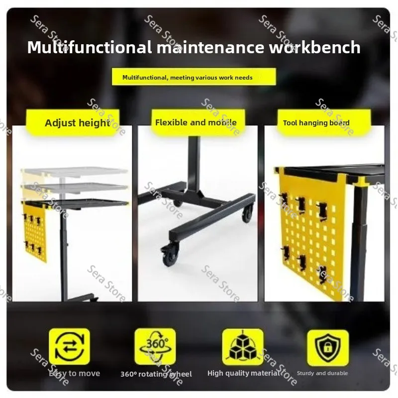 Adjustable Height Workbench Engine Parts Tool Cart Garage Rolling Workshop Mobile Utility Cart for Auto Repair