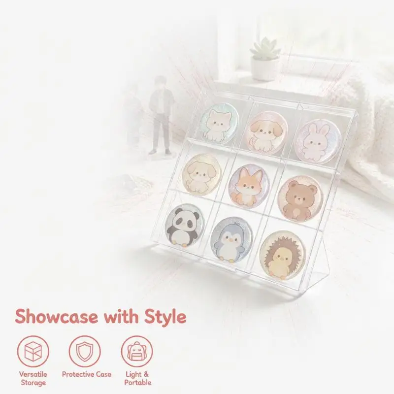 Plastic Badge Display Stand 9-Grid Transparent Desktop Organizer for Anime Pin Collection Home Office Desk Storage - view 3