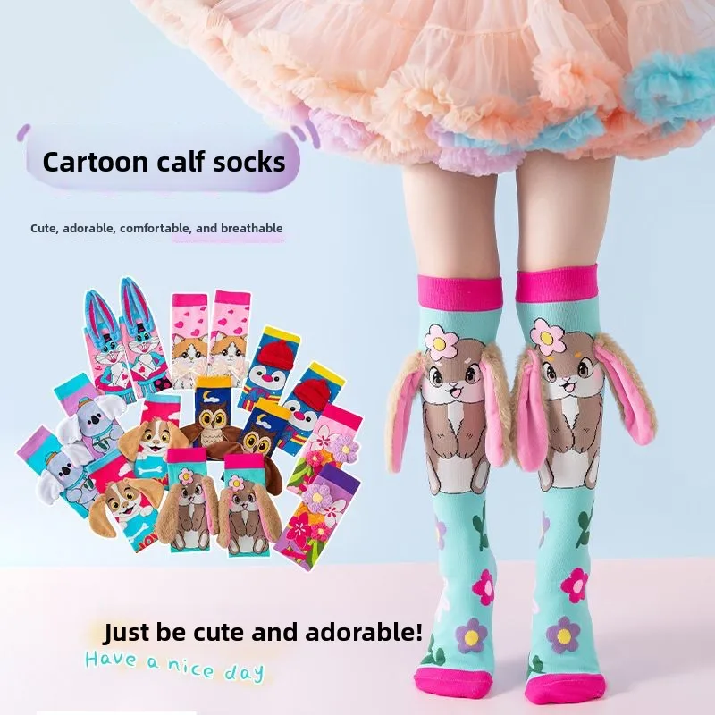 

New Cute Girls 3D Cartoon Fashion Unicorn Cat Dog Rabbit Flower Rainbow Colored Knee High Socks Soft Comfortable Home Floor Sock