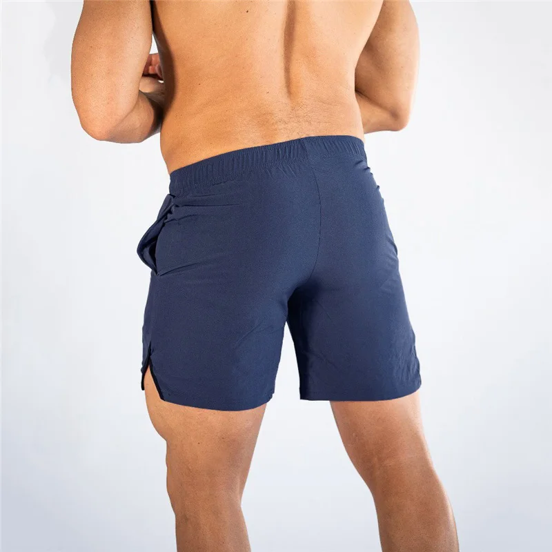 Mens Quick Dry Polyester Running shorts Gym Workout Athletic Shorts With Zipper Pockets Elastic Waist Side Split Summer Training