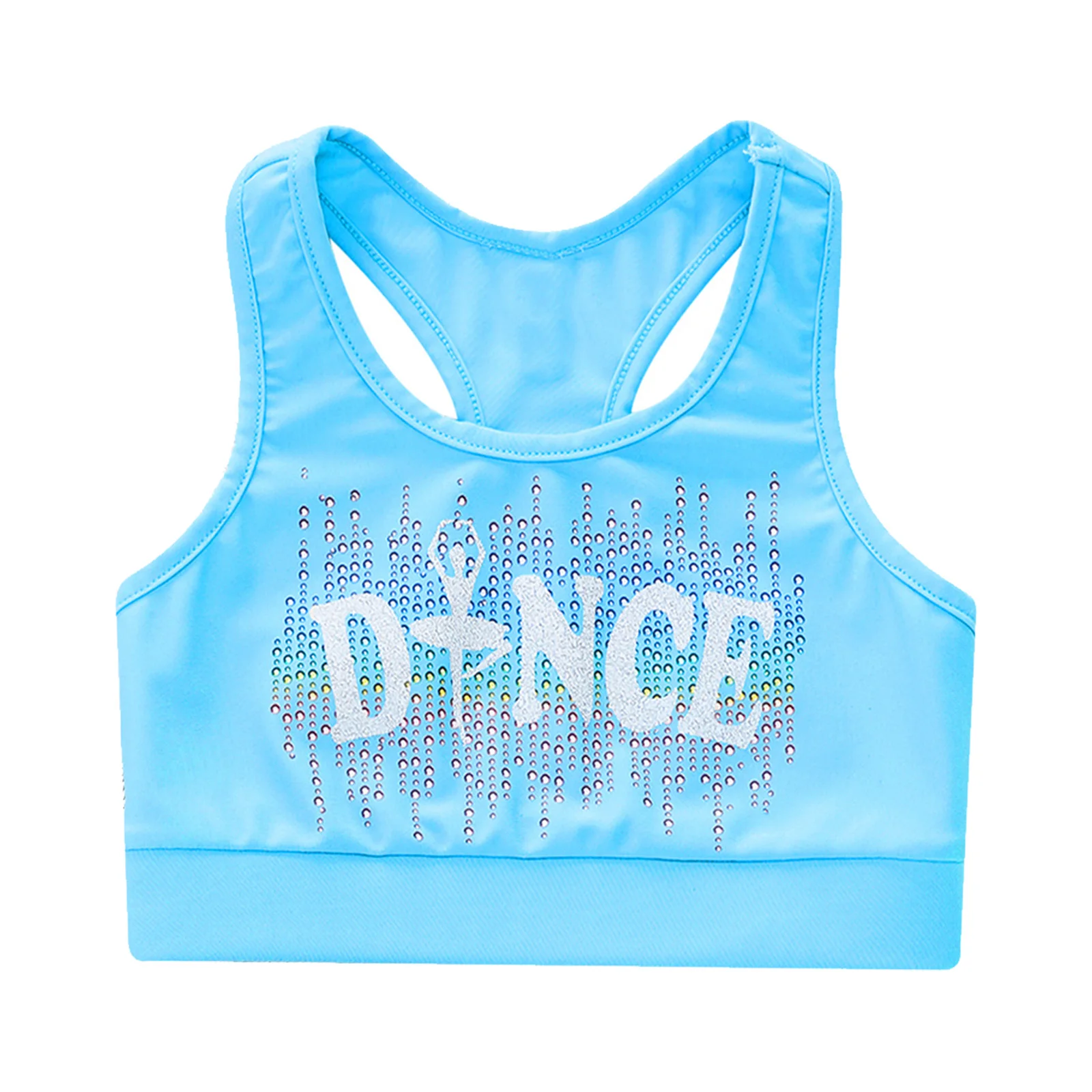 Kids Girls Sports Vest Sleeveless Shiny Rhinestone Racerback Crop Tops Gymnastics Dance Performance Workout Tank Top Sportswear