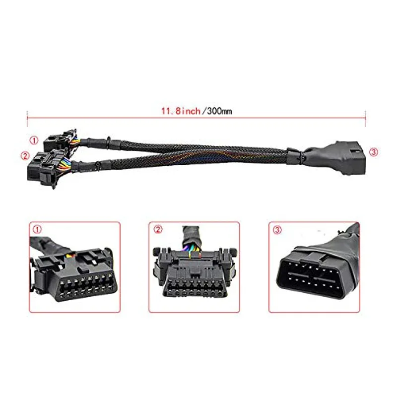 Hot Selling OBD2 Male To Dual Female Elbow Extension Cable Available To Connected 1 IN 2 Converted OBD 2 Adapter