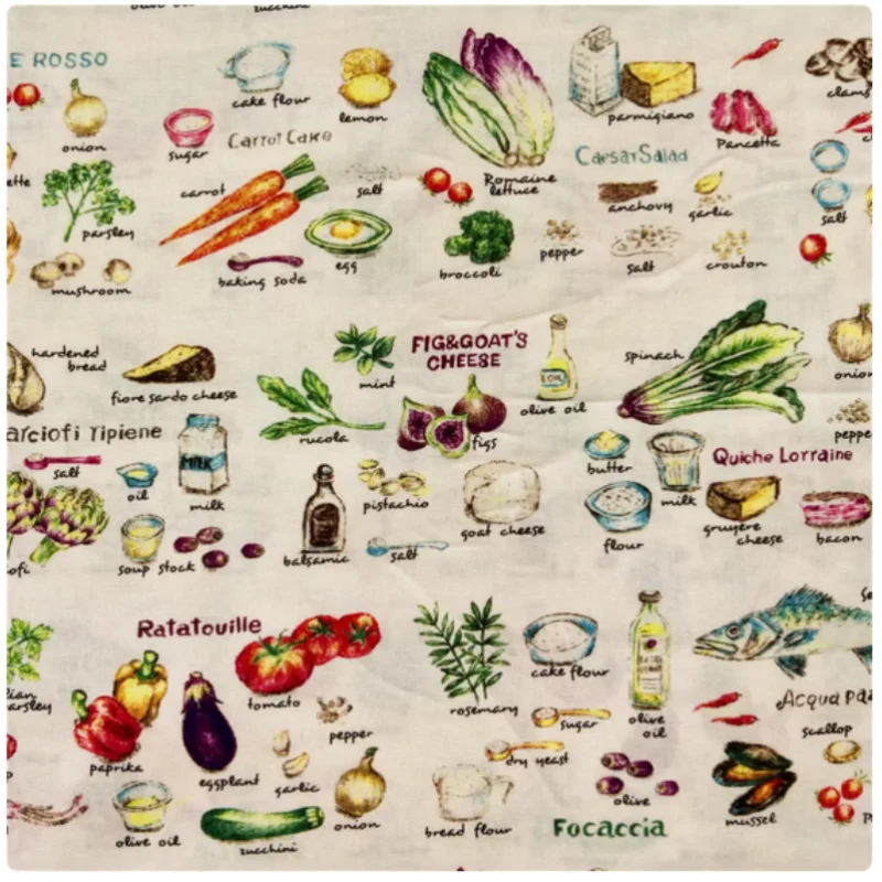 

Retro Vegetable Food Print Pure Cotton Fabric, Handmade DIY Patchwork, Notebook Decoration, Kitchen Garment Sewing Material, M30