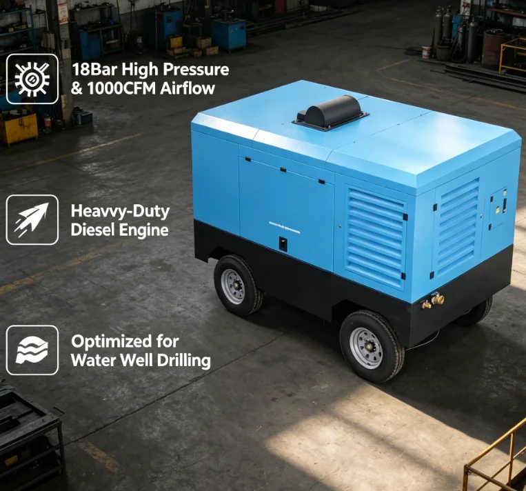 Customized Manufacture Diesel Mobile Screw Air Compressor Machine For Mining Water Well Drilling Rig