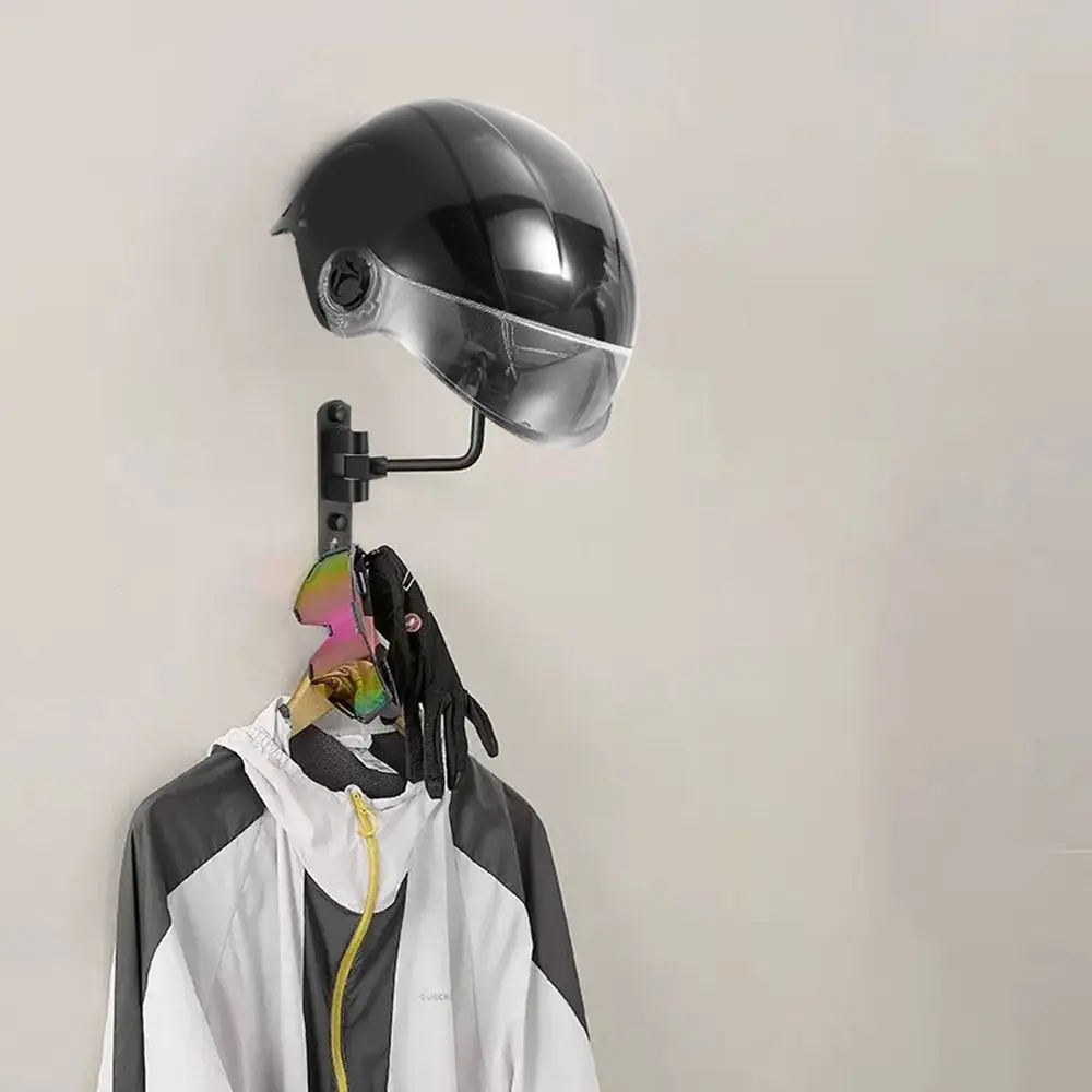 

Space Aluminum 180° Rotation Helmet Hanger Space Saving Heavy-Duty Motorcycle Helmet Rack Wall Mounted with Double Hooks