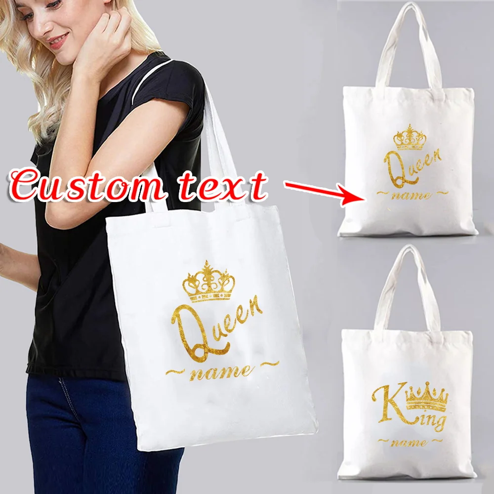 

Customized Name White Shopping Bag Eco friendly Canvas Handbag Leisure Shopping Bag Customized Product