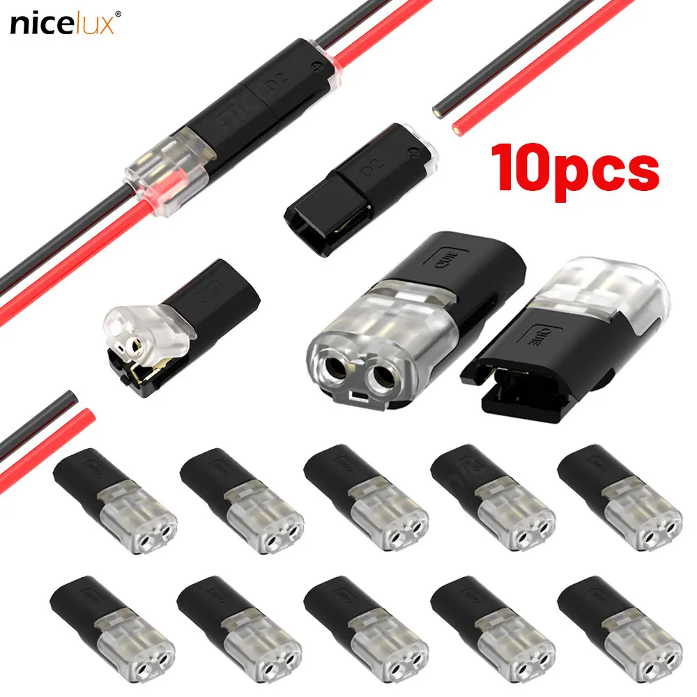 10pcs 2pin Pluggable Wire Connector Quick Splice Electrical Cable Crimp Terminals for Wires Wiring 22-20AWG LED Car Connectors