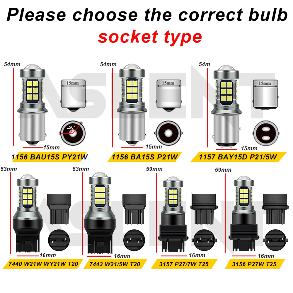 2 sztuki S25 1156 P21W BA15S LED 1157 BAY15D BAU15S PY21W T20 LED 7440 7443 W21W 3157 3057 P27/7W Żarówki LED do kierunkowskazów