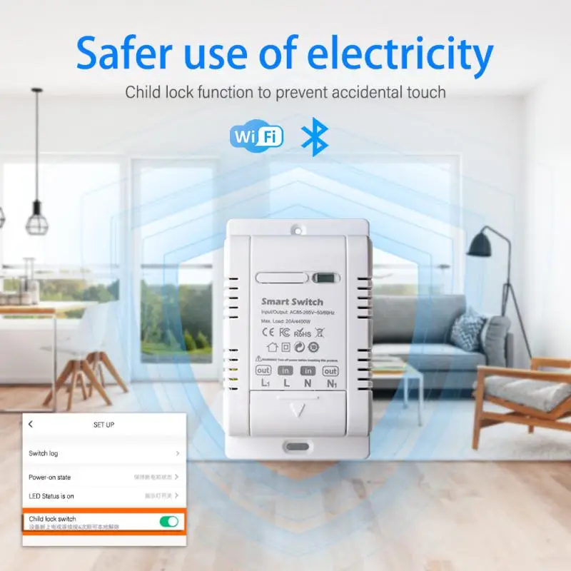 TUYA WiFi Smart High Power Switch 20A Circuit Breaker Bluetooth Connection Voice Remote Control Work With Alexa Home Hot