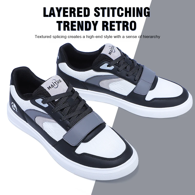 

Outdoor Men's Sneakers，Comfortable Leather Men's Platform Shoes，Casual Lace-up Vulcanized Shoes ，Black White Walking Shoes