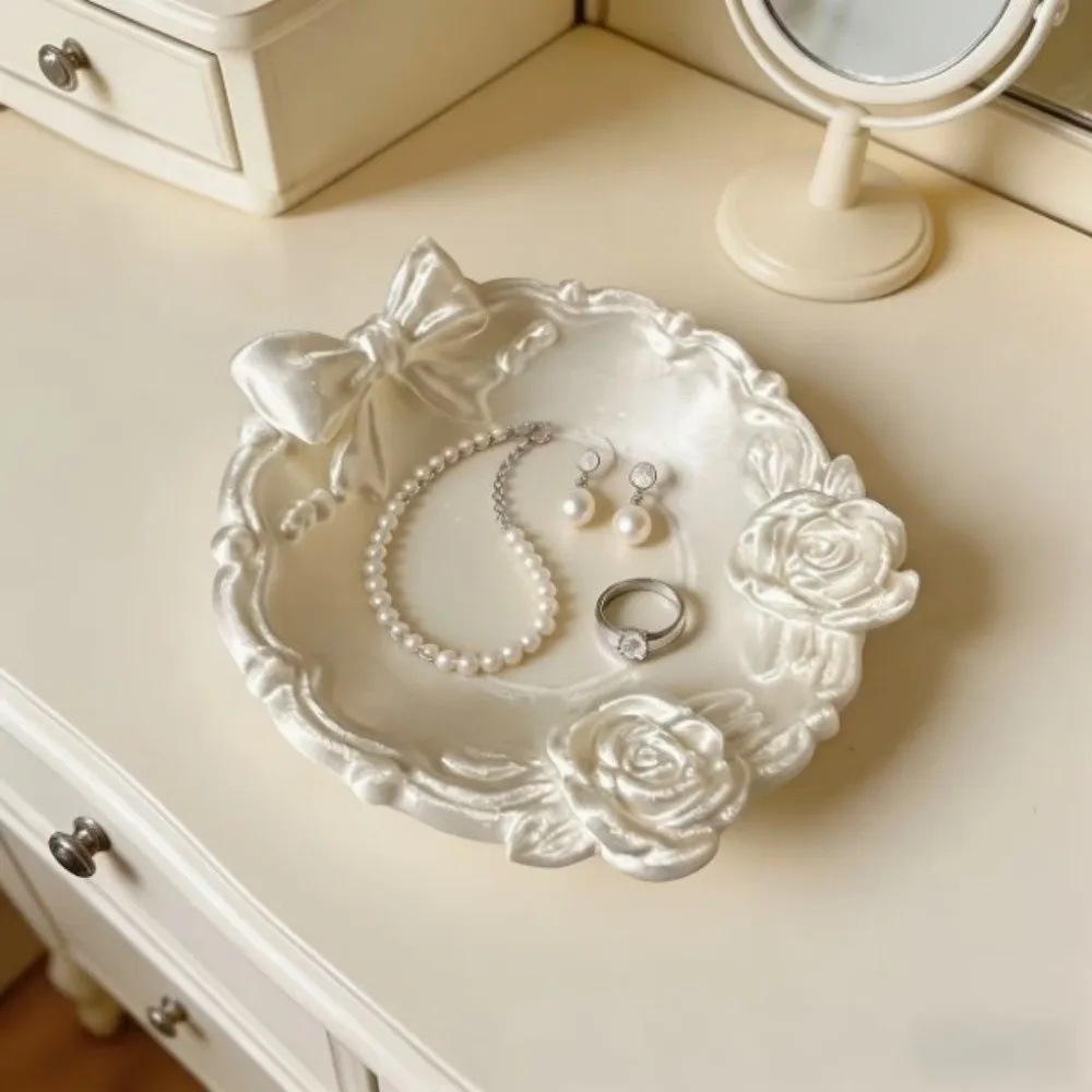 Plastic Bow-Shaped Jewelry Dish Wavy Edge Smooth Surface Bow Knot Trinket Plate Simple Decorative 3D Printed Tray
