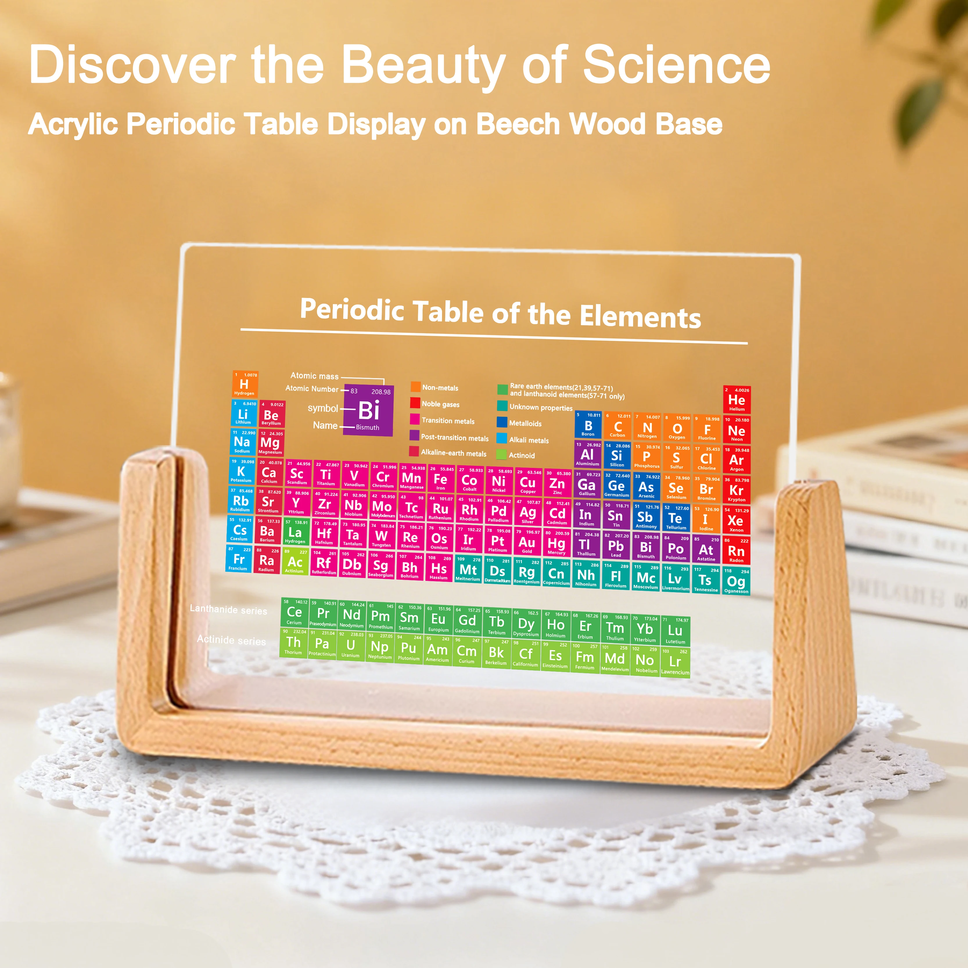 1pc acrylic periodic table on a wooden base, an ideal study gift for students and friends, suitable for holiday gifting