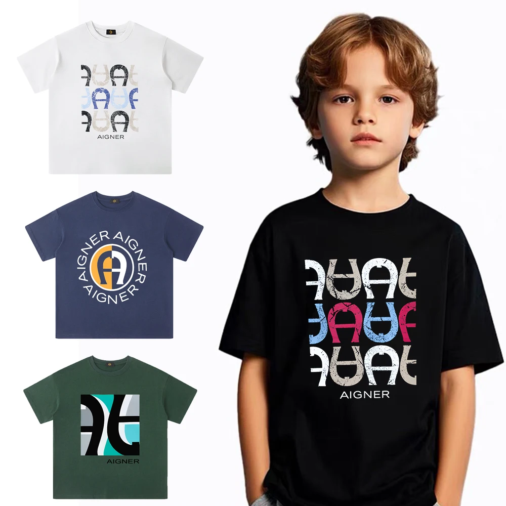 Boys' T-shirt short sleeved letter printed casual new sports shirt top, boys' baby T-shirt fashionable boys' cotton T-shirt