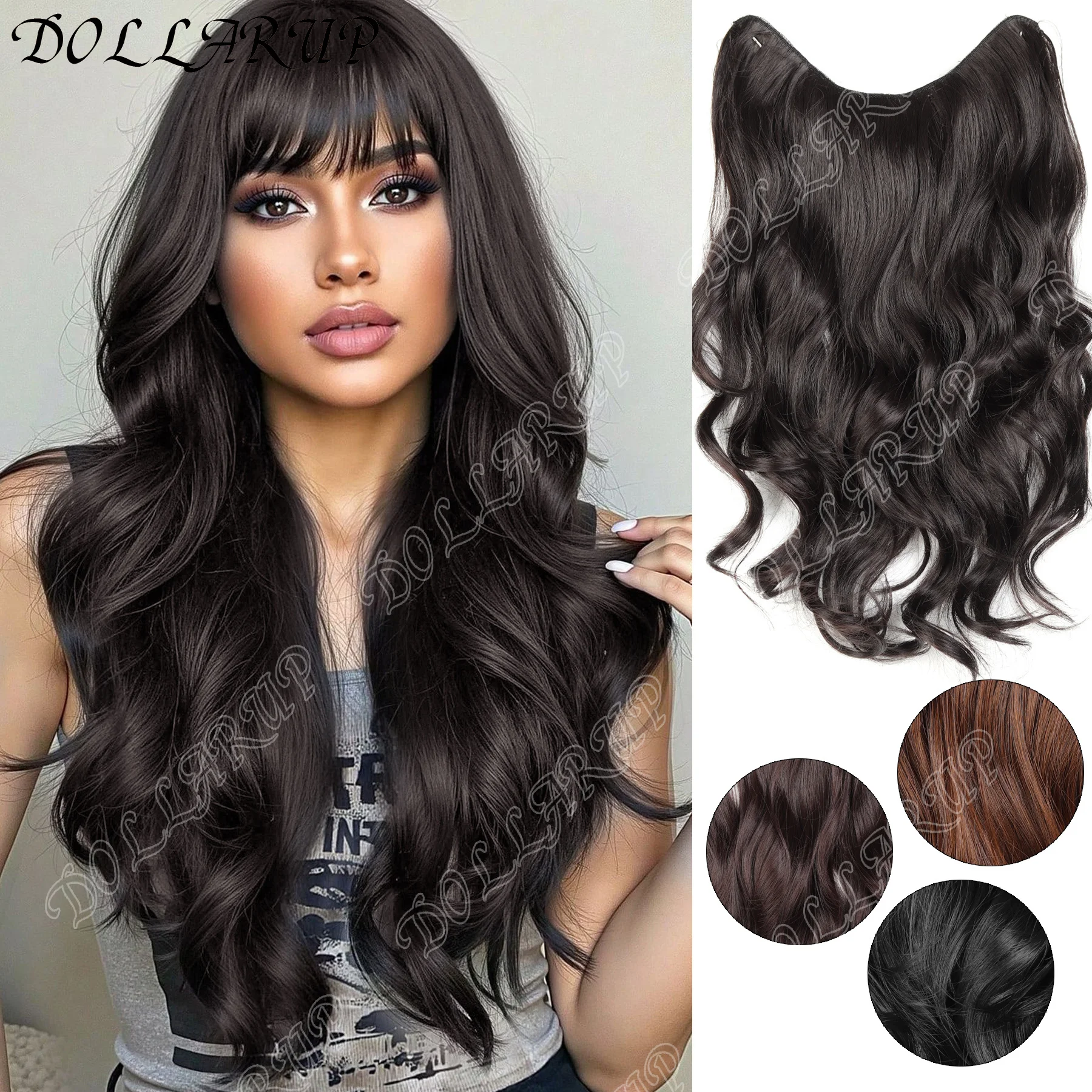 

Synthetic Long waves U-shaped Hair Extension Hair Clip In Hair Extensions False Hair Black Ren Hair Pieces for Women