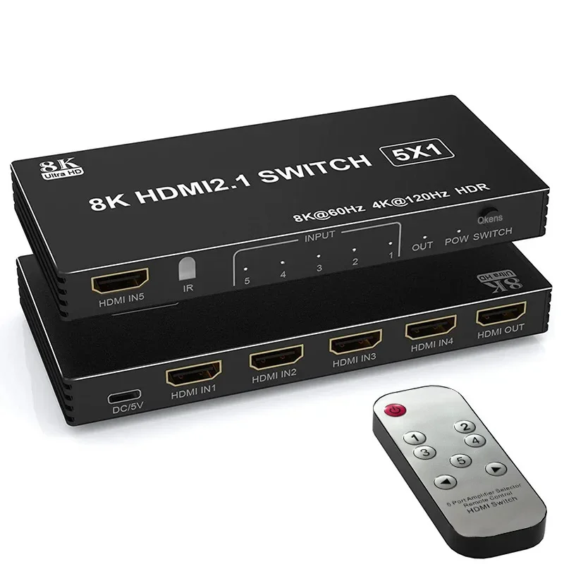 8K 60Hz HDMI2.1 3x1 4x1 5x1 4K 120Hz HDMI Switch HDR 3 4 5 in 1 Out Audio Video Converter for Xbox PS5 PC To TV Projector
