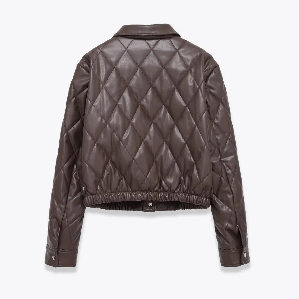 新作秋冬ヴィンテージキルティングPUジャケット レディース ストリート 長袖 ラペルカラー フェイクレザー クロップコート ボタン付きアウター