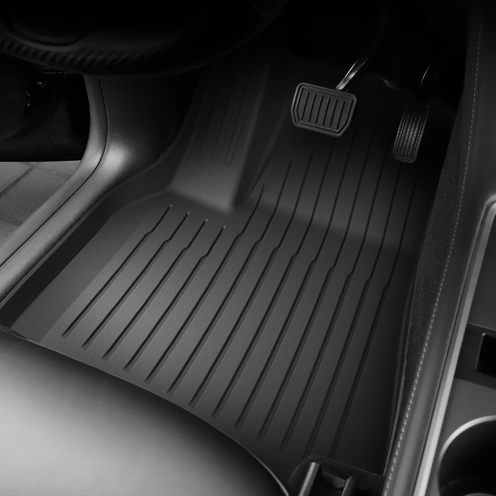 LUCKEASY Left Drive for Tesla Model Y 2021-2024 Car Floor Mats TPE 3D Foot Pad Waterproof All Weather Car Accessories Black