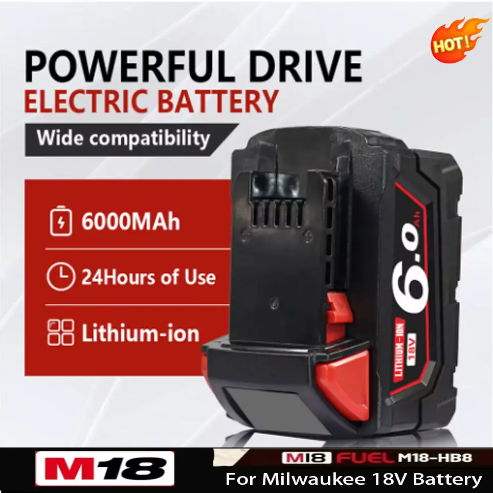 Nouveau modèle 2026 pour Milwaukee M18 18V 6.0AH M18 -1815-1850 2646-20-21ct pour outil Milwaukee 18650, batterie lithium rechargeable