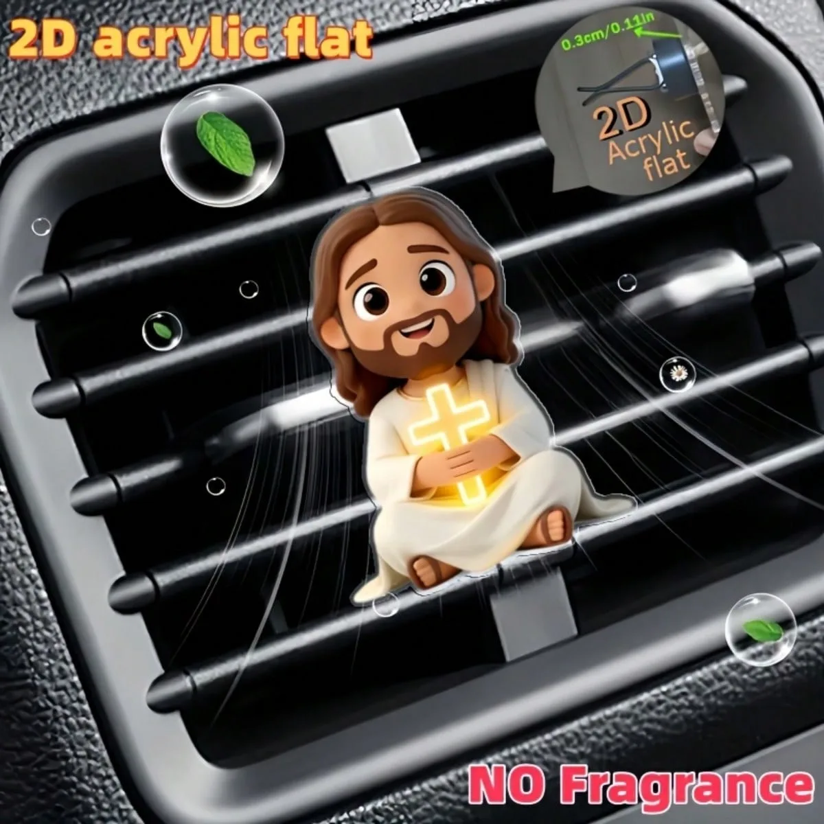 Niedlicher Cartoon Jesus Kreuz 2D Acryl Auto-Lüftungsclip Auto-Luftauslass-Ornament Ohne Duft Auto-Innendekorationszubehör – Detail 3
