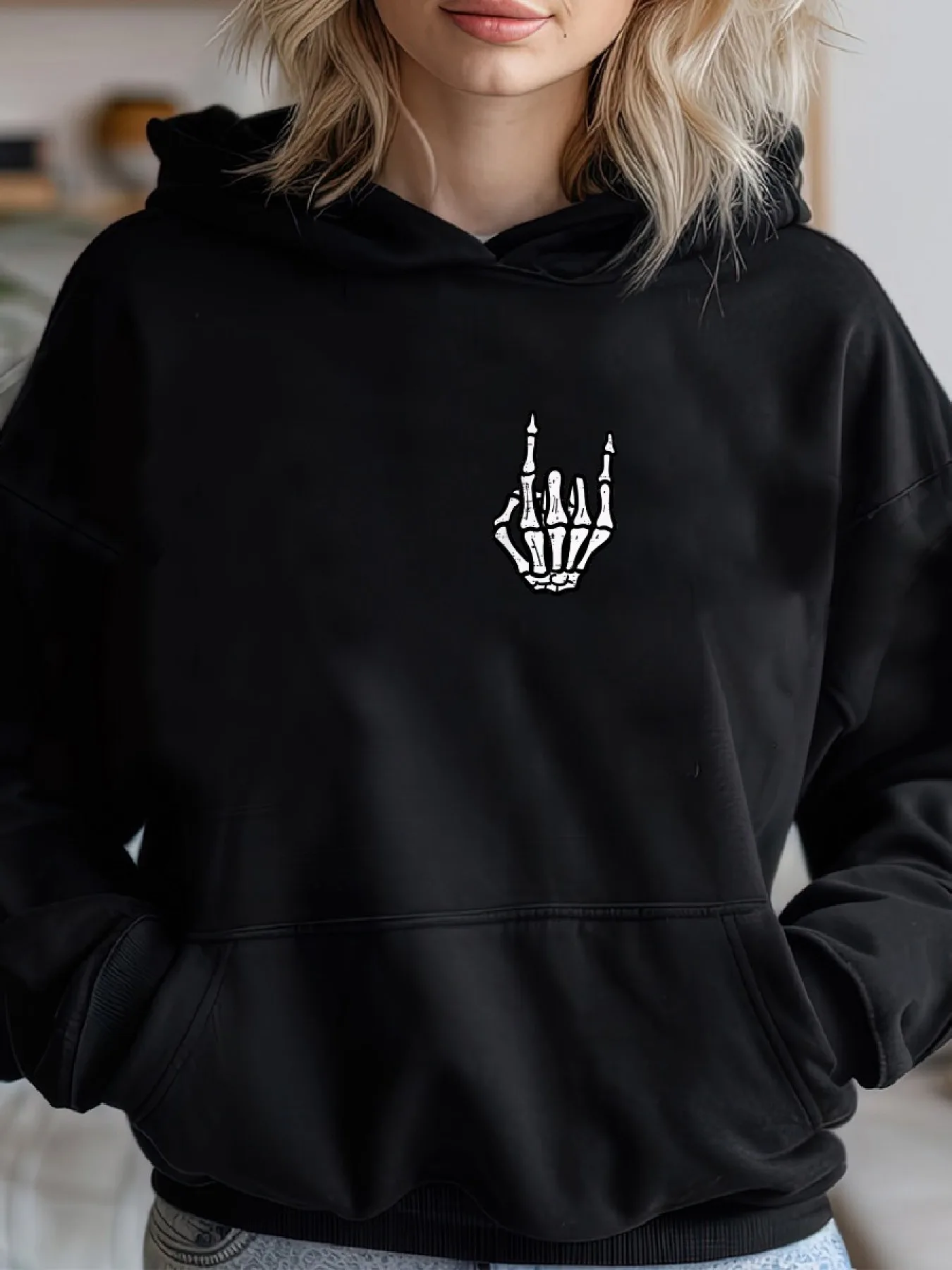 

Hand bone graphic printing autumn and winter pure cotton men's and women's hoodies casual outdoor street sports training brand