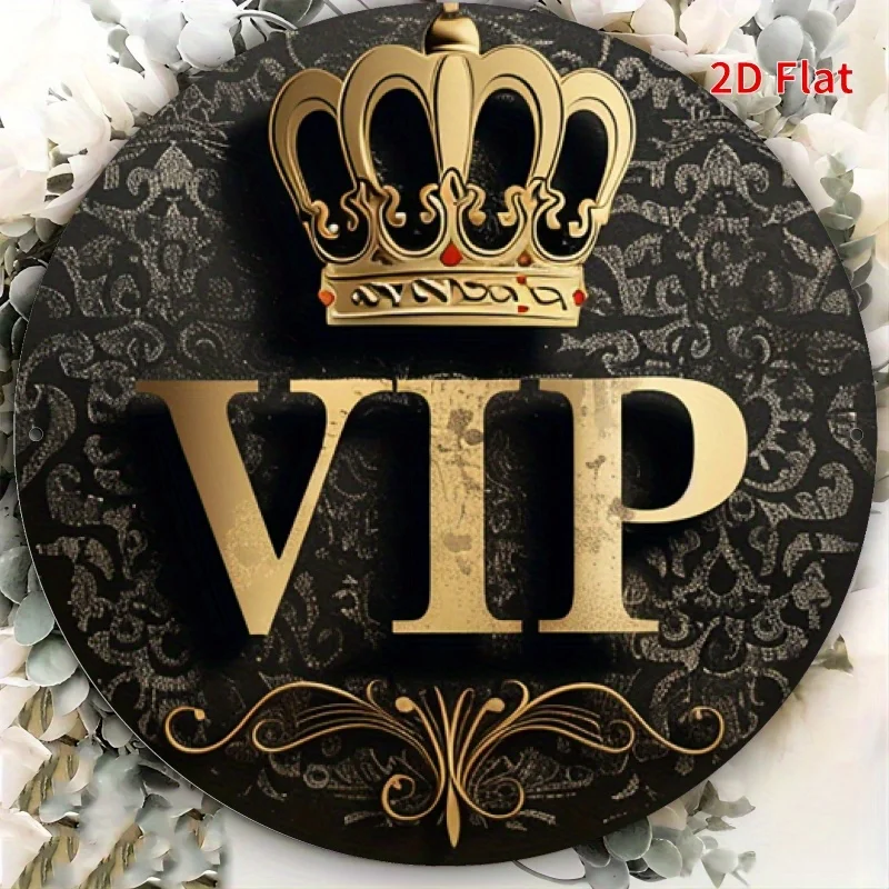 VIP Crown 2D Metal Sign 8x8 Black Gold Wall Art Home Room Decor