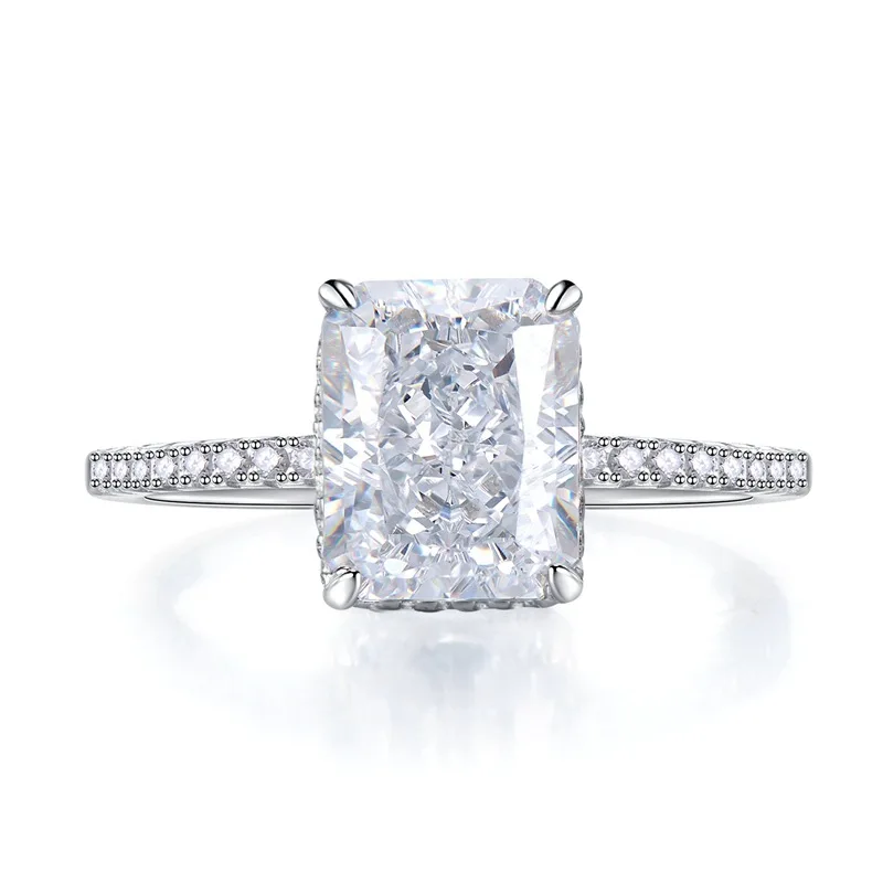OEVAS 100% Srebro Próby 925, 8*10mm Żółto-Różowy Akwamaryn, Diament Wysokowęglowy Szlif Radiant, Pierścionki Damskie na Imprezę, Elegancka Biżuteria — zdjęcie 5