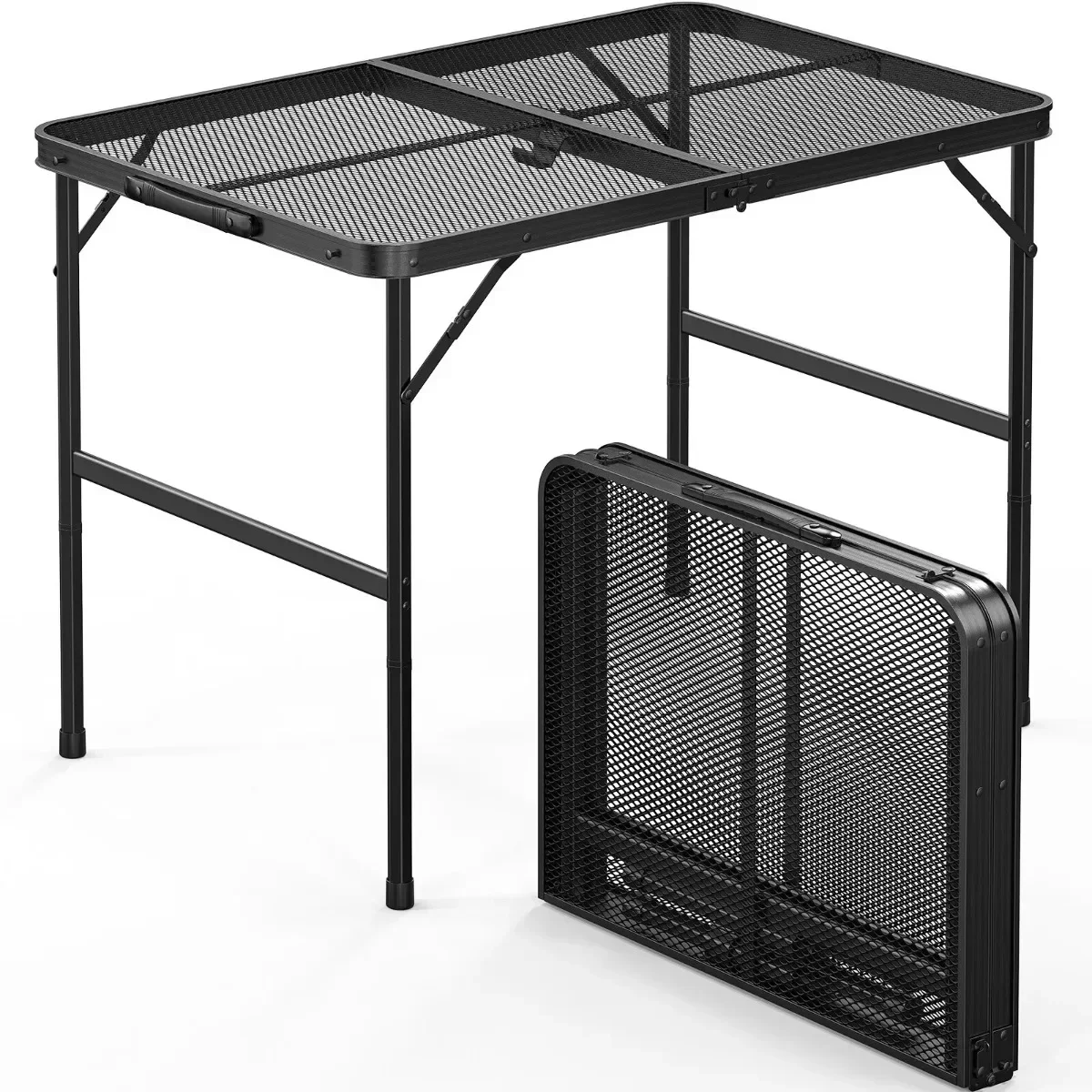 Camping table 3-foot foldable barbecue table top with mesh portable aluminum