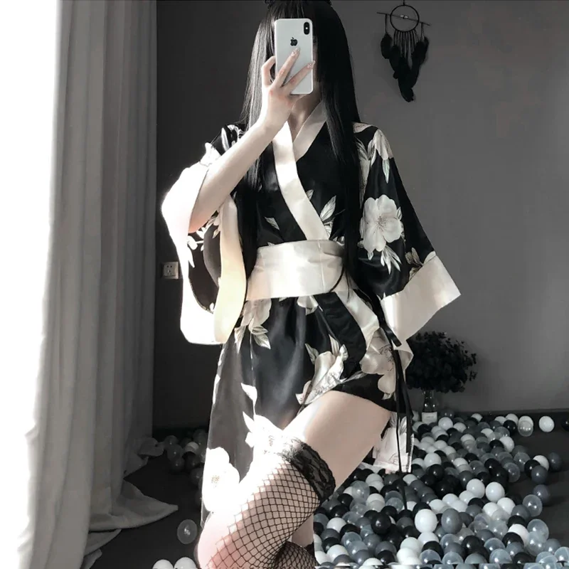 3 stücke Japanischen Kimono Kleid Bademantel Frauen Traditionellen Stil Yukata Kostüme Pyjamas Gürtel Sexy Dessous Dressing Nachthemden 2023