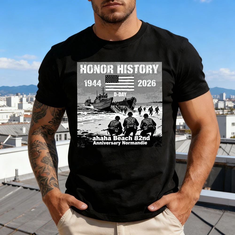 82nd Anniversary of The D-Day Omaha Beach Landing (1944 - 2026) T Shirt Men T-shirt High Quality Cotton Oversized Tops