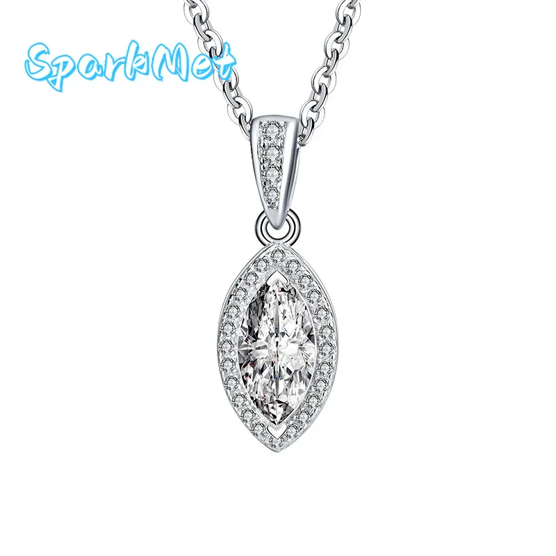 

SparkMet Authentic 1-2ct Olive Moissanite Pendant Necklace with Certificate Passed Diamond Test Women Jewelry Gift S925 Silver