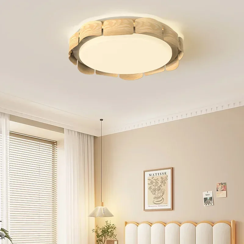 SANDYHA Retro Bedroom Light Wooden LED Ceiling Light Chandelier High-end Living Room Resturant