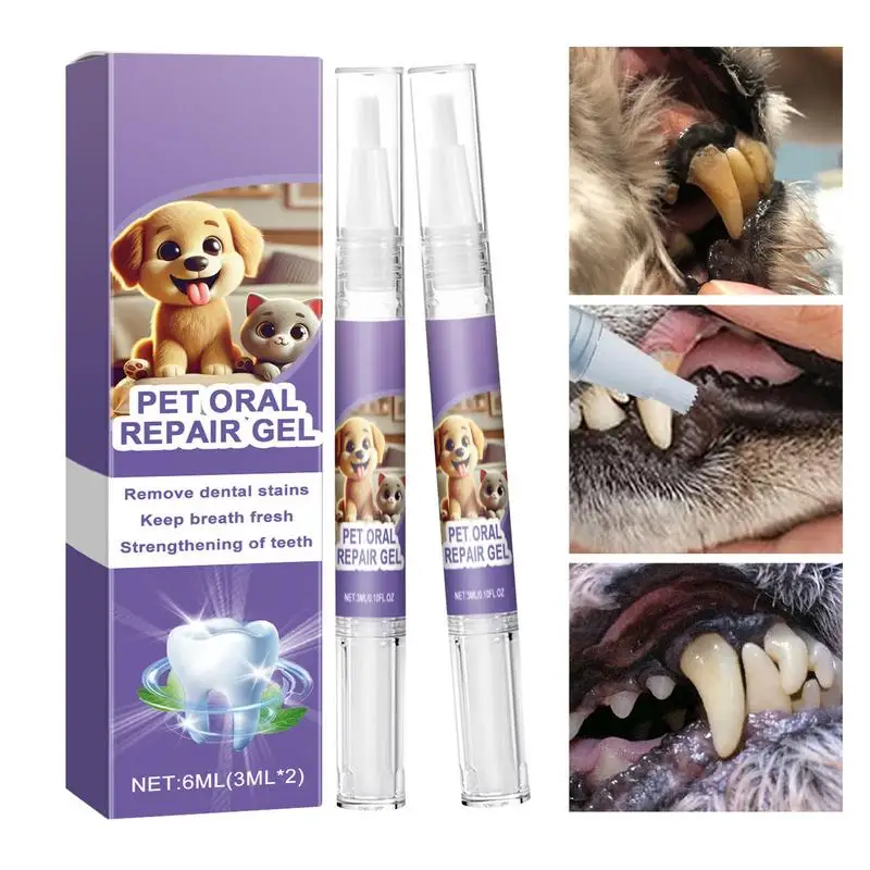 Dog Teeth Cleaning Pen 2X Pet Teeth Repairing Pen Natural Pet Oral Brightening Gel Pet Oral Restorative Gel 6ml For Dog Cat