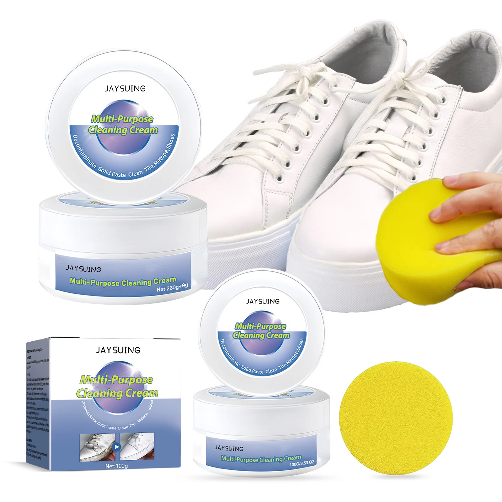 

Jaysuing Powerful White Shoe Cleaning Cream, Sports Shoe Decontamination Yellow Stains No-Rinse Cleaner, Shoe Shine Magic Tool