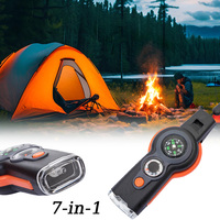 7 in 1 Whistle Outdoor Survival Emergency Tools Multifunctional LED Light Camping Hiking Whistle Compass Thermometer Magnifier