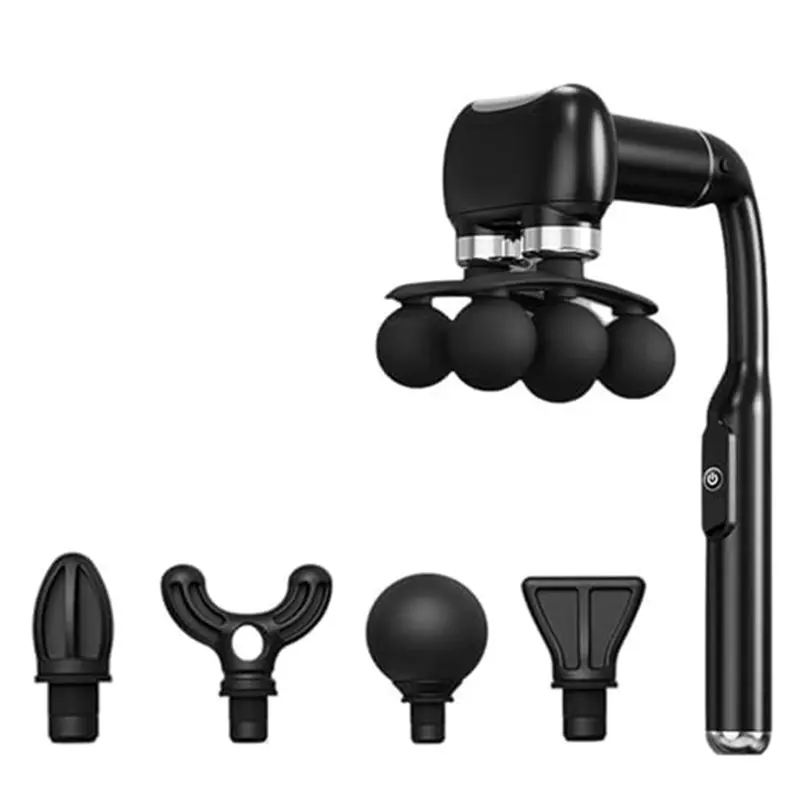 AA20-6-Speed Handheld Deep Tissue Percussion Massage Device With 6-Head Muscle Fascia Massager, Detachable Extension Handle For