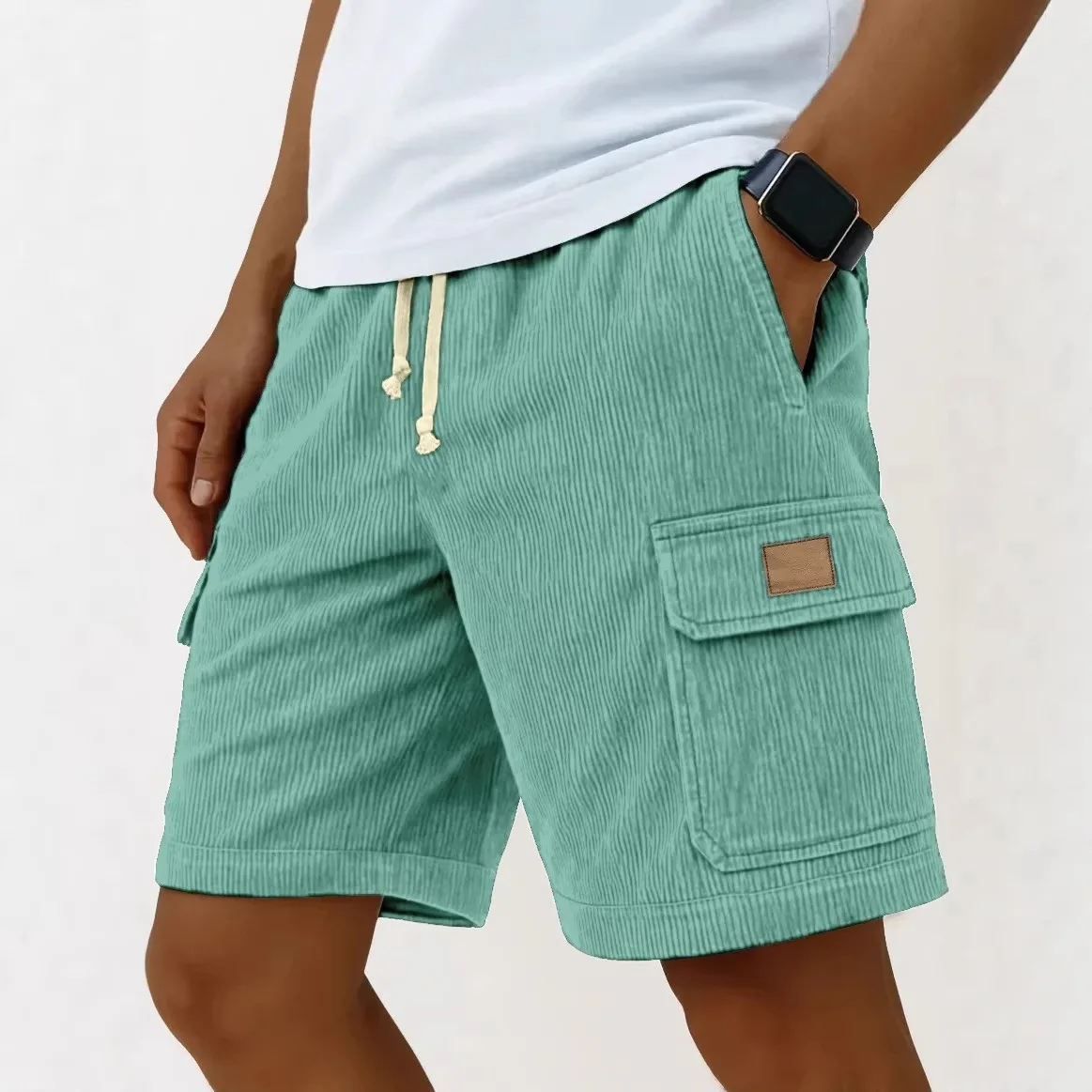 Summer Corduroy Shorts Men Thin Quick Dry Solid Color Casual Sports Athletic Jogger Shorts Loose 5 Points Above Knee Cargo Pants