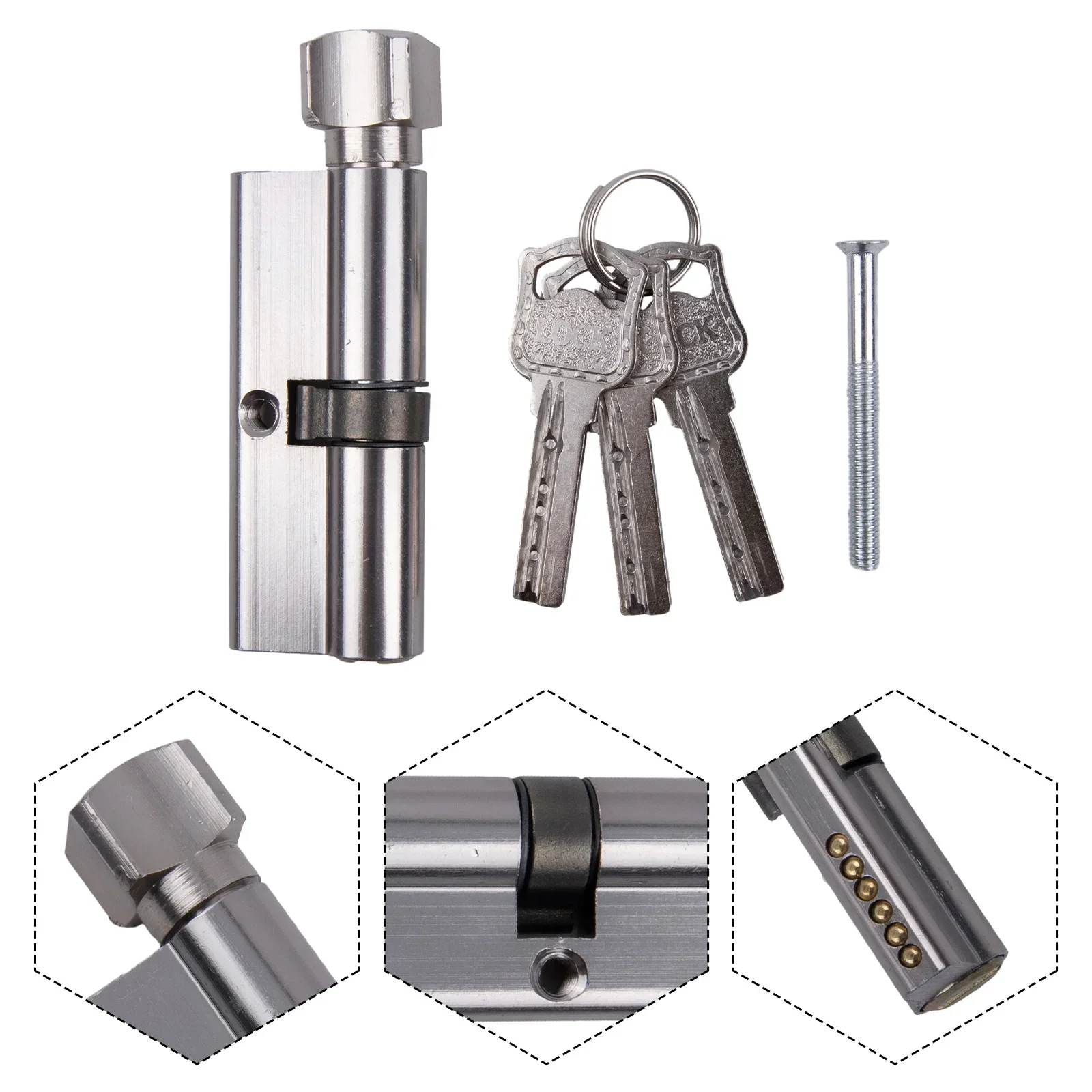 1pc Lock Cylinder With 3pcs Keys 70 Lock Core Aluminum Alloy For Indoor Wooden Door Lock Cylinder Replacement Accessories