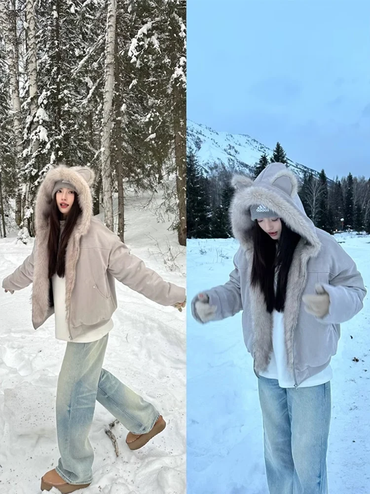 سترة سميكة على الطراز الأمريكي مع قلنسوة معطف مبطن للرجال والنساء للخريف والشتاء ملابس قطنية دافئة للزوجين بنمط نسر الجبال #3