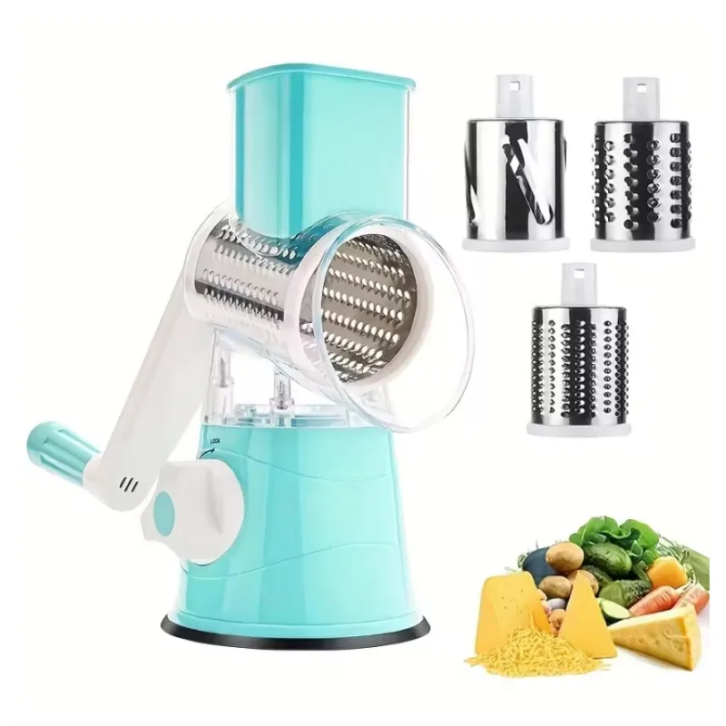 

+ Rotary Cheese Grater & Veggie Slicer, Manual Kitchen Tool, Round Mandoline Design, Effortless Grating & Slicing
